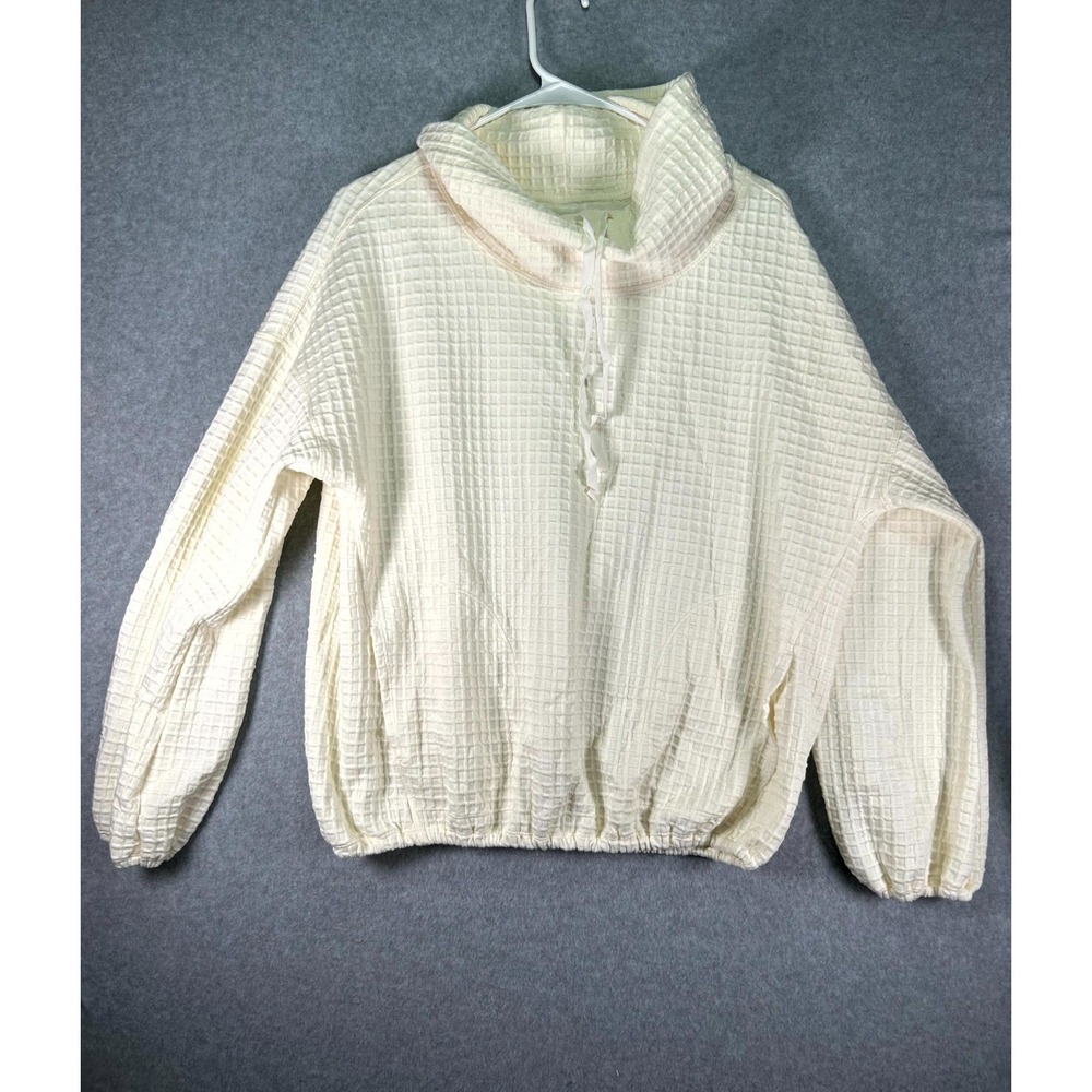 Max Studio Sweater Womens Large Cream Waffle Knit Long Sleeve Mock Neck Pullover